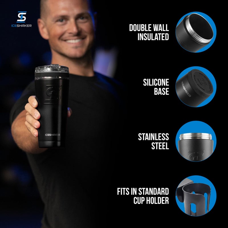 Ice Shaker 26 Oz Tumbler, Insulated Water Bottle with Straw, Stainless Steel Bottle, As Seen on Shark Tank, Water Bottle with Straw, Black - Image 2